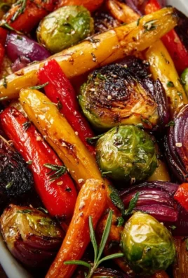Balsamic glazed roasted vegetables with vibrant colors on a plate