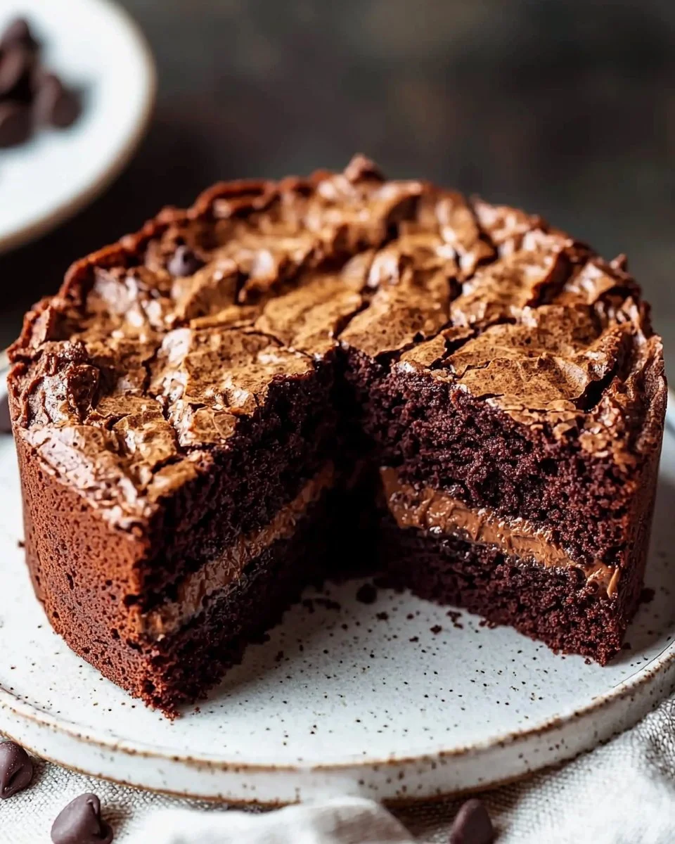 Delicious homemade brownie cake topped with chocolate frosting