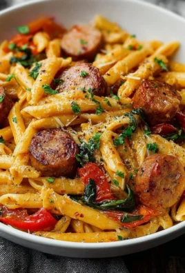 Delicious Cajun Sausage Pasta dish with a rich, spicy sauce and fresh ingredients.