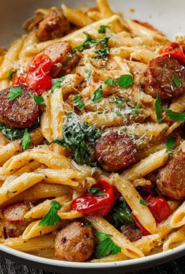 Bowl of Cajun Sausage Pasta with colorful peppers and creamy sauce