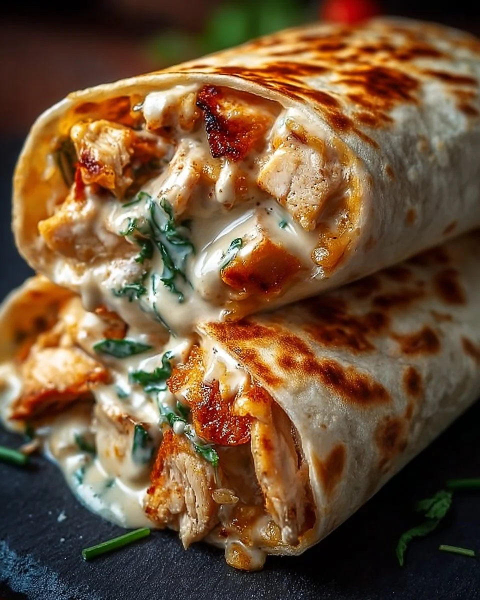 Delicious cheesy chicken garlic wraps served on a plate