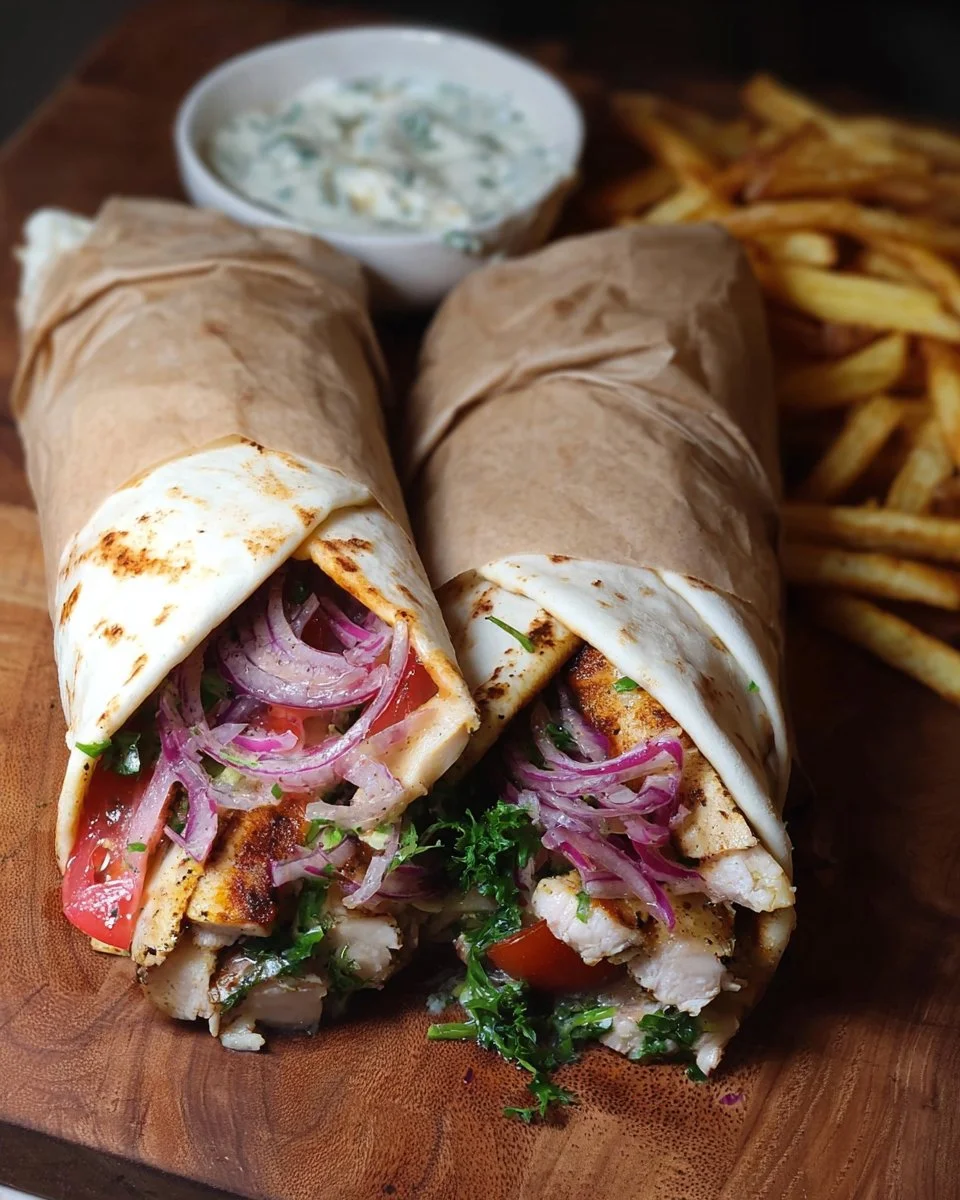 Chicken Shawarma Wrap with tender chicken, fresh vegetables, and zesty sauces