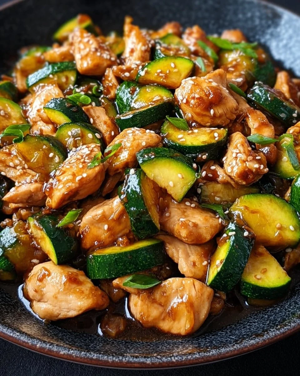 Delicious Chicken Zucchini Stir Fry with colorful vegetables and tender chicken