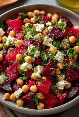 Colorful Chickpea Beet Feta Salad with fresh vegetables and dressing
