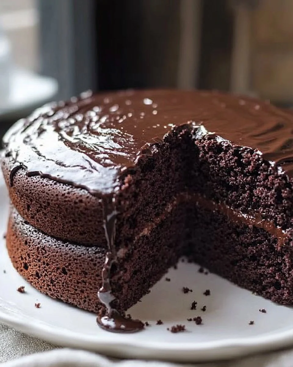 Delicious homemade chocolate cake topped with creamy frosting