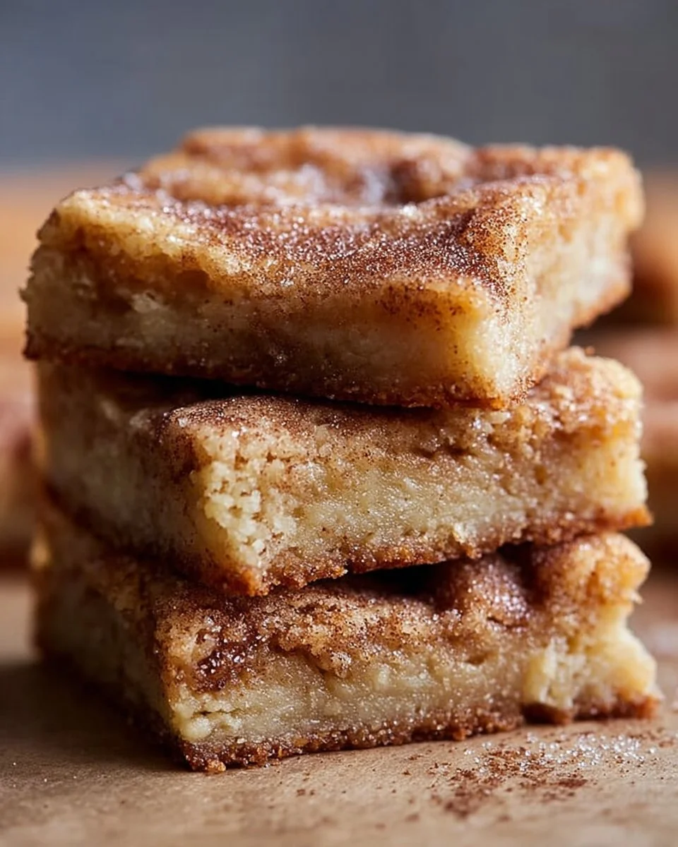 Freshly baked cinnamon sugar blondies with a sprinkle of cinnamon on top