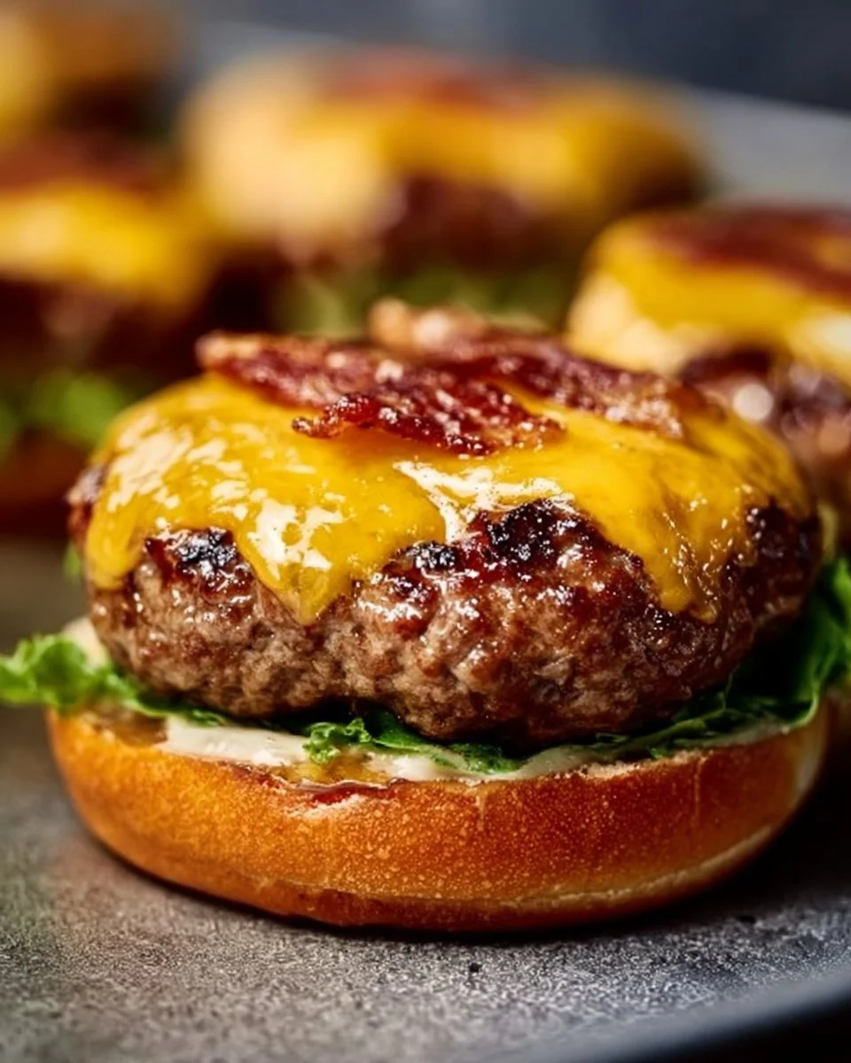 Delicious Crack Burgers on a grill ready to serve