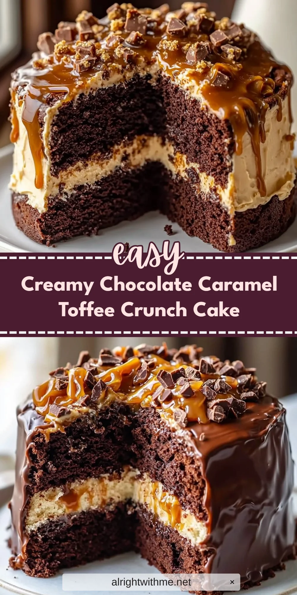 Creamy Chocolate Caramel Toffee Crunch Cake