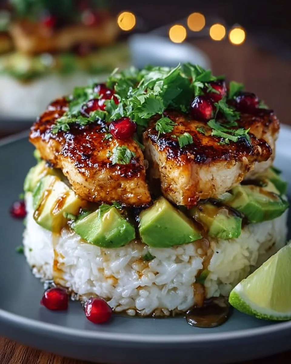 Delicious Honey Lime Chicken & Avocado Rice Stack Recipe
