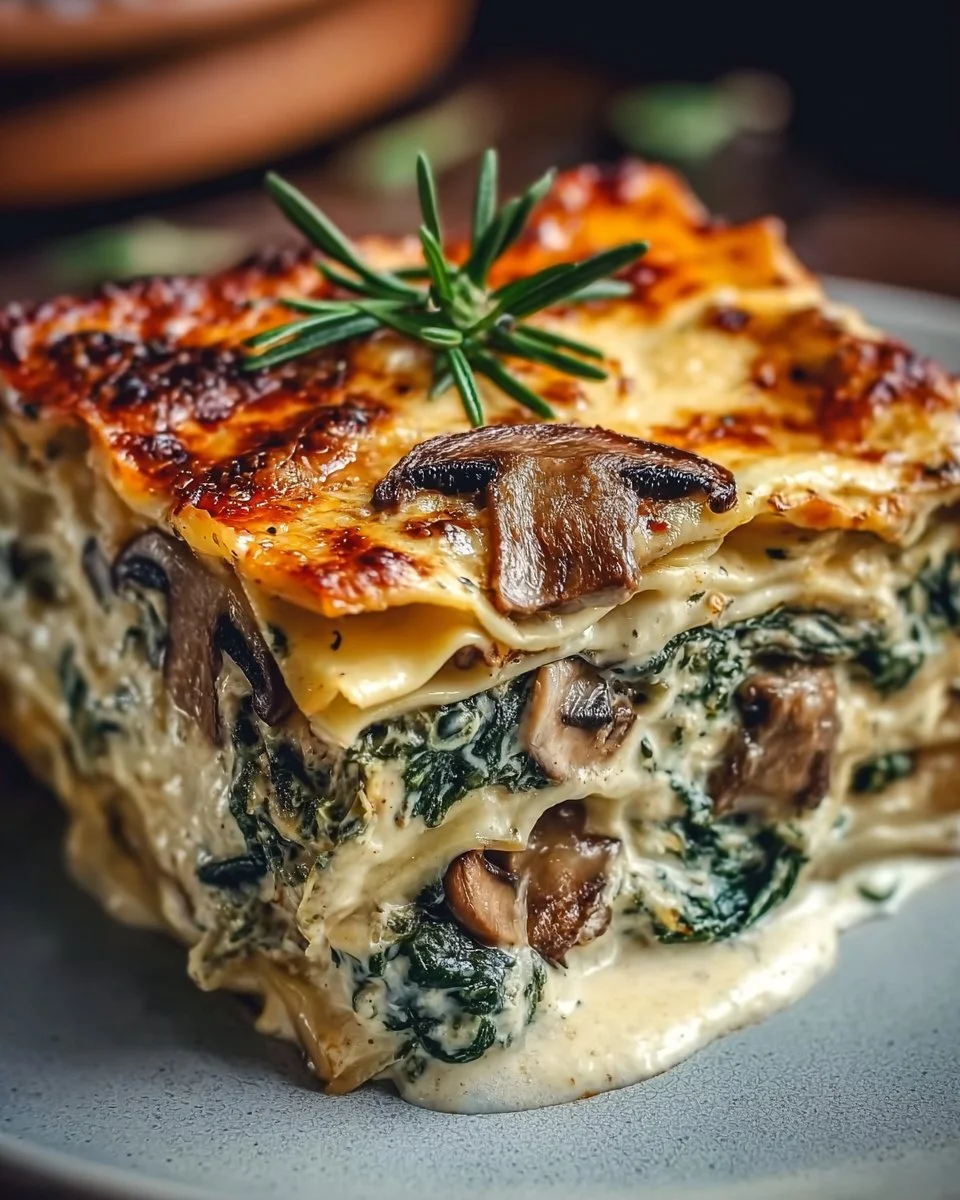 Easy Creamy Spinach Mushroom Lasagna