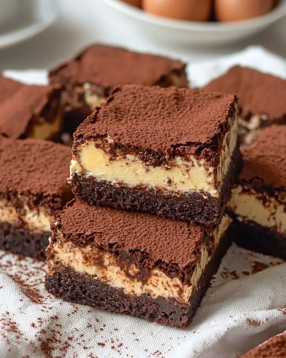 Delicious easy tiramisu brownies with a chocolate and coffee flavor profile.