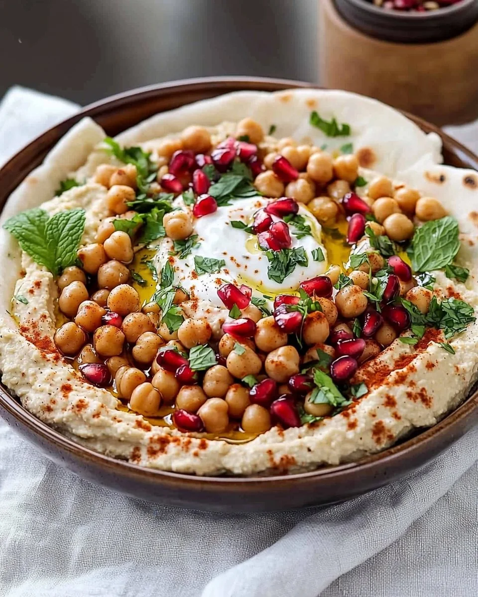Fatteh (Pita, hummus, and yogurt)