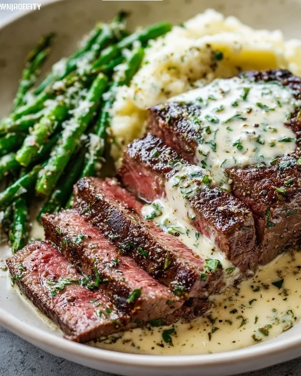 Garlic Butter Steak With Parmesan Cream Sauce