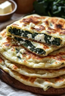 Delicious Gozleme filled with Spinach and Feta on a wooden table