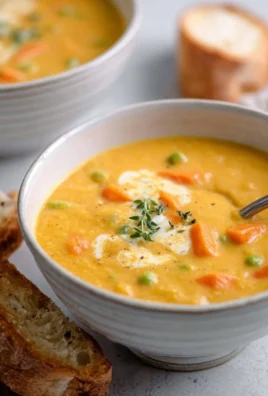 Hearty creamy vegetable soup in a bowl garnished with fresh herbs