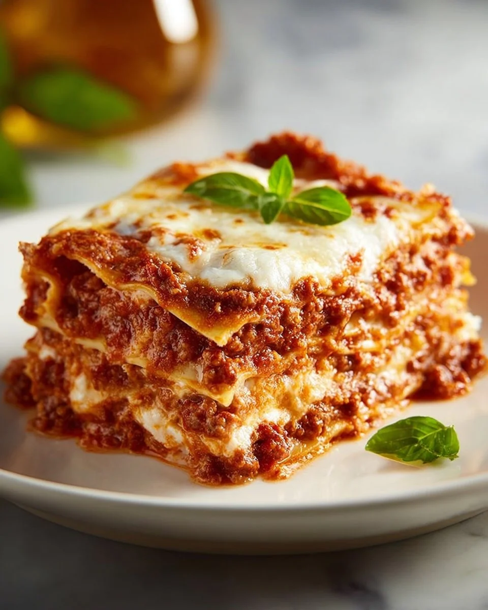 Delicious homemade lasagna with layers of cheese, pasta, and savory sauce.