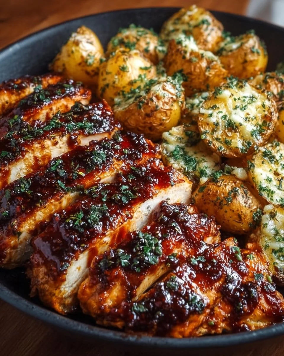 Honey BBQ Chicken with Garlic Parmesan Potatoes