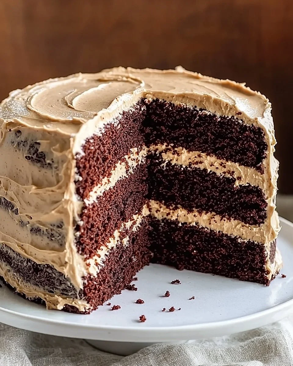 Moist Chocolate Layer Cake with Coffee Buttercream Icing