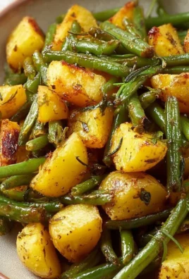 A vibrant dish of potatoes and green beans, showcasing a healthy and colorful side meal.