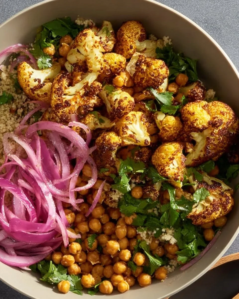 Roasted Cauliflower Salad with Tahini, Chickpeas & Pearl Couscous
