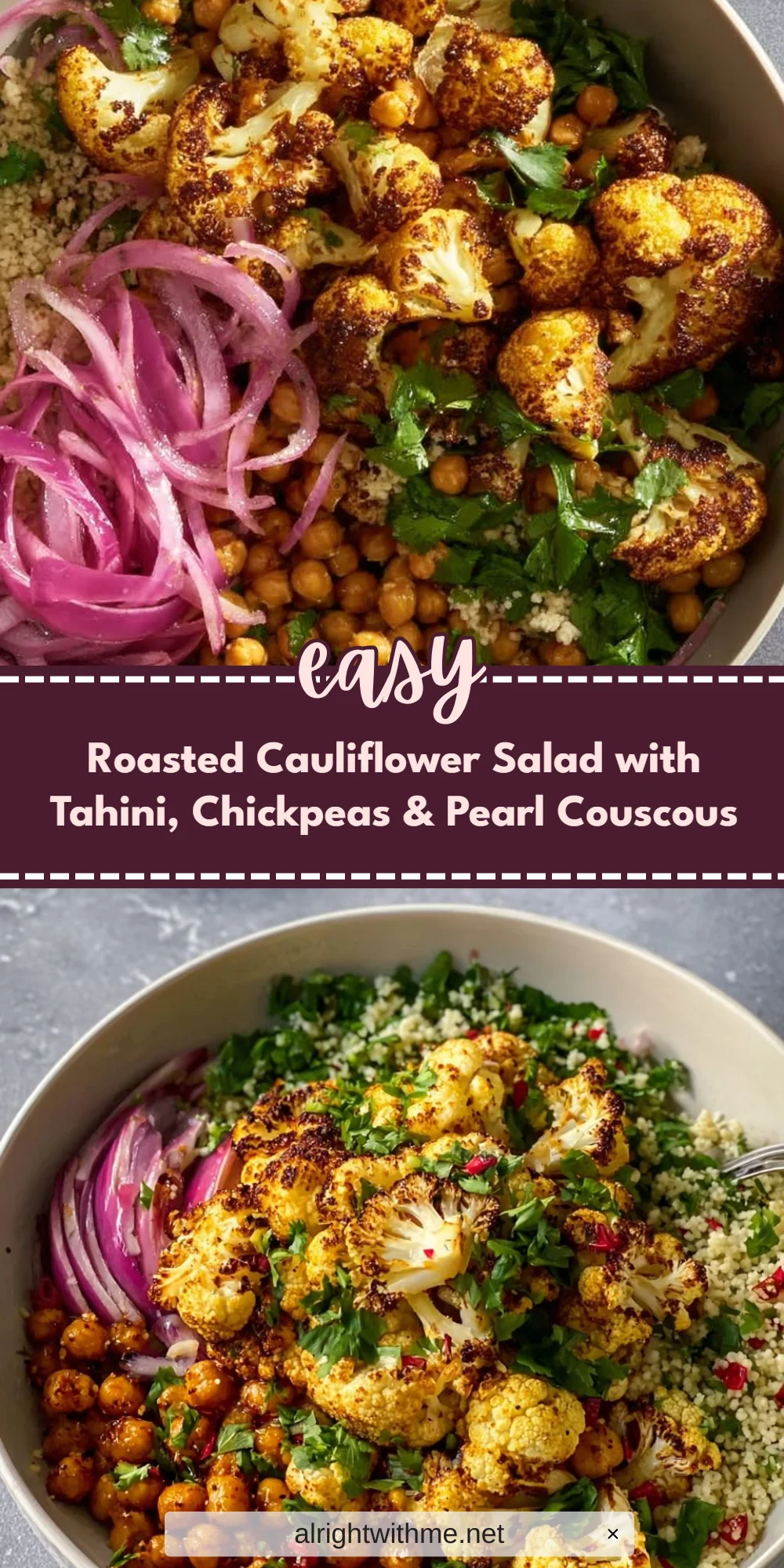 Roasted Cauliflower Salad with Tahini, Chickpeas & Pearl Couscous