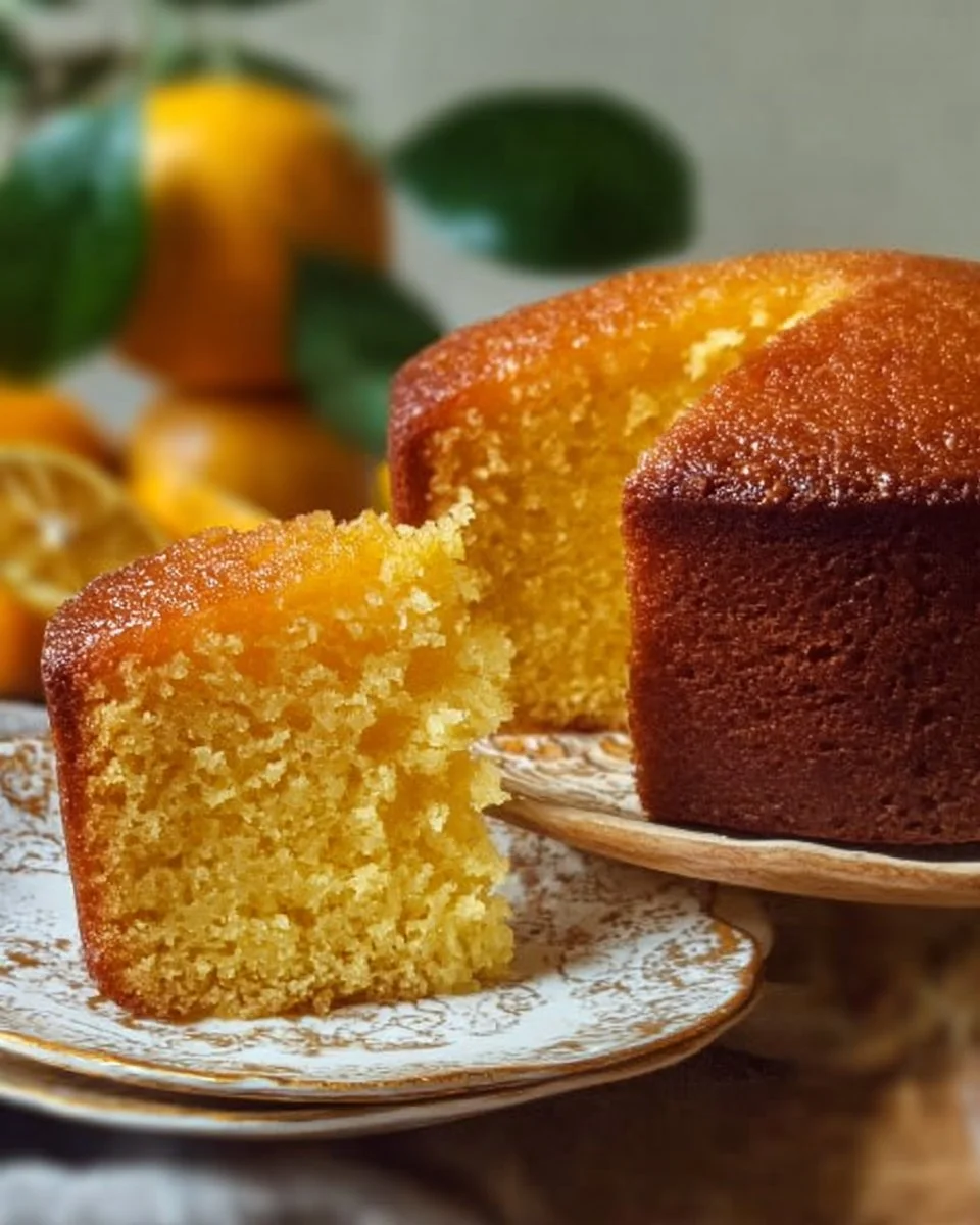 Sicilian Whole Orange Cake topped with fresh oranges and garnished with powdered sugar