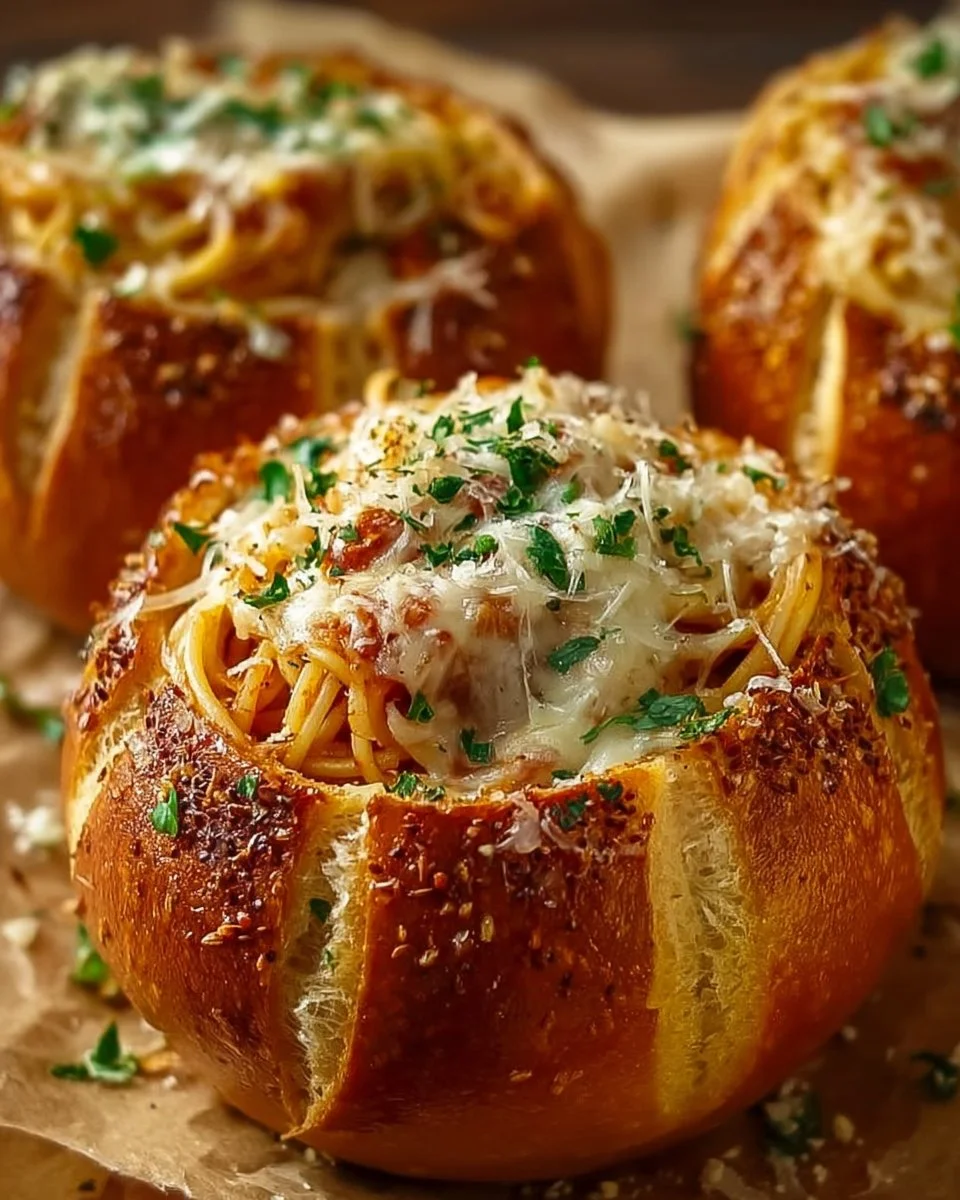 Spaghetti Garlic Bread Bowls