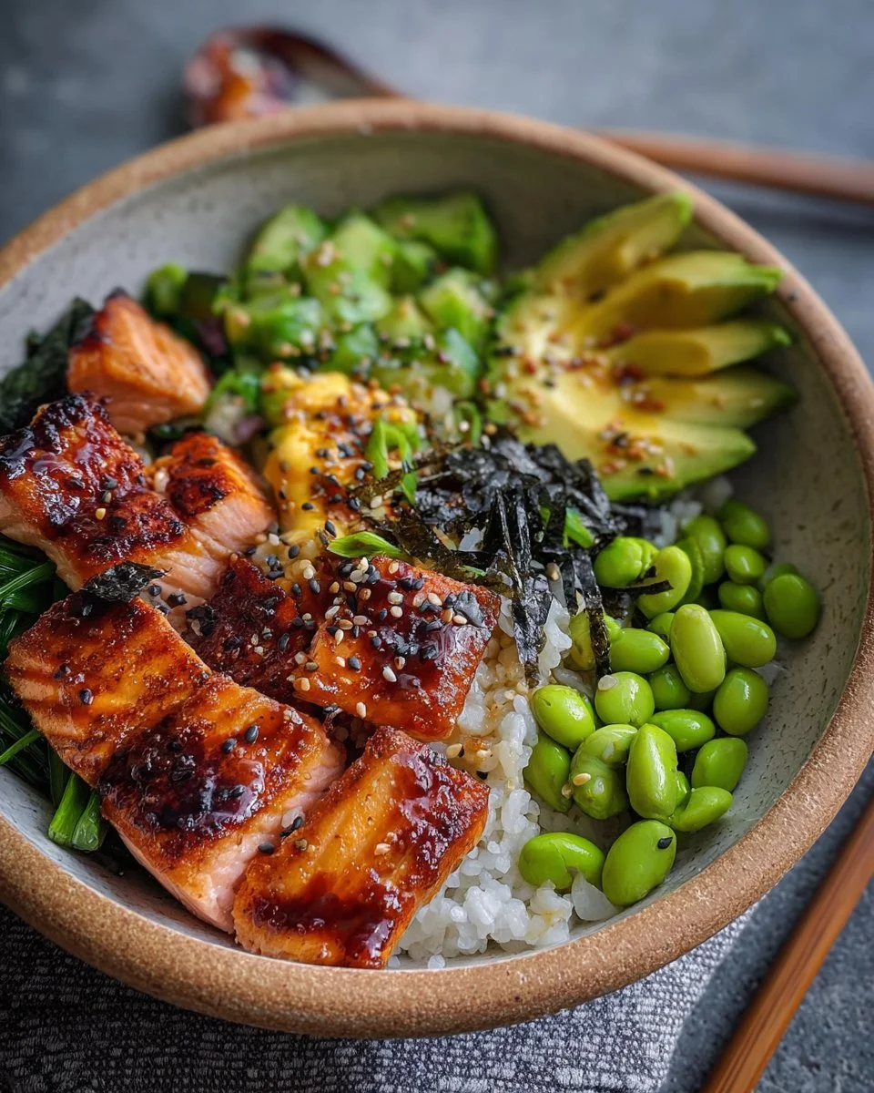 Sticky Gluten Free Teriyaki Salmon Sushi Bowl
