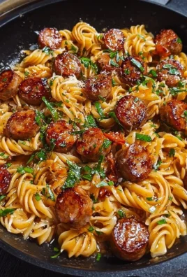 Delicious honey garlic sausage pasta skillet ready to serve