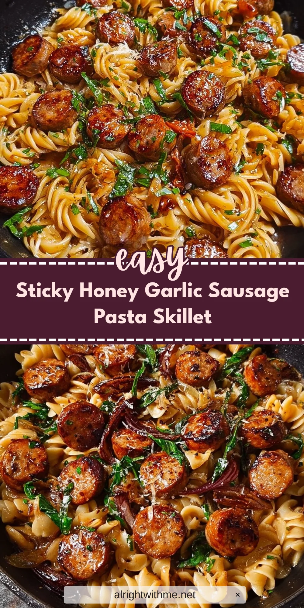 Sticky Honey Garlic Sausage Pasta Skillet