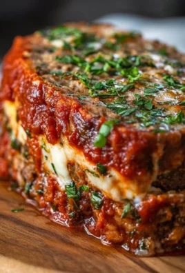Delicious stuffed Italian meatloaf sliced and garnished, showcasing its flavorful filling.