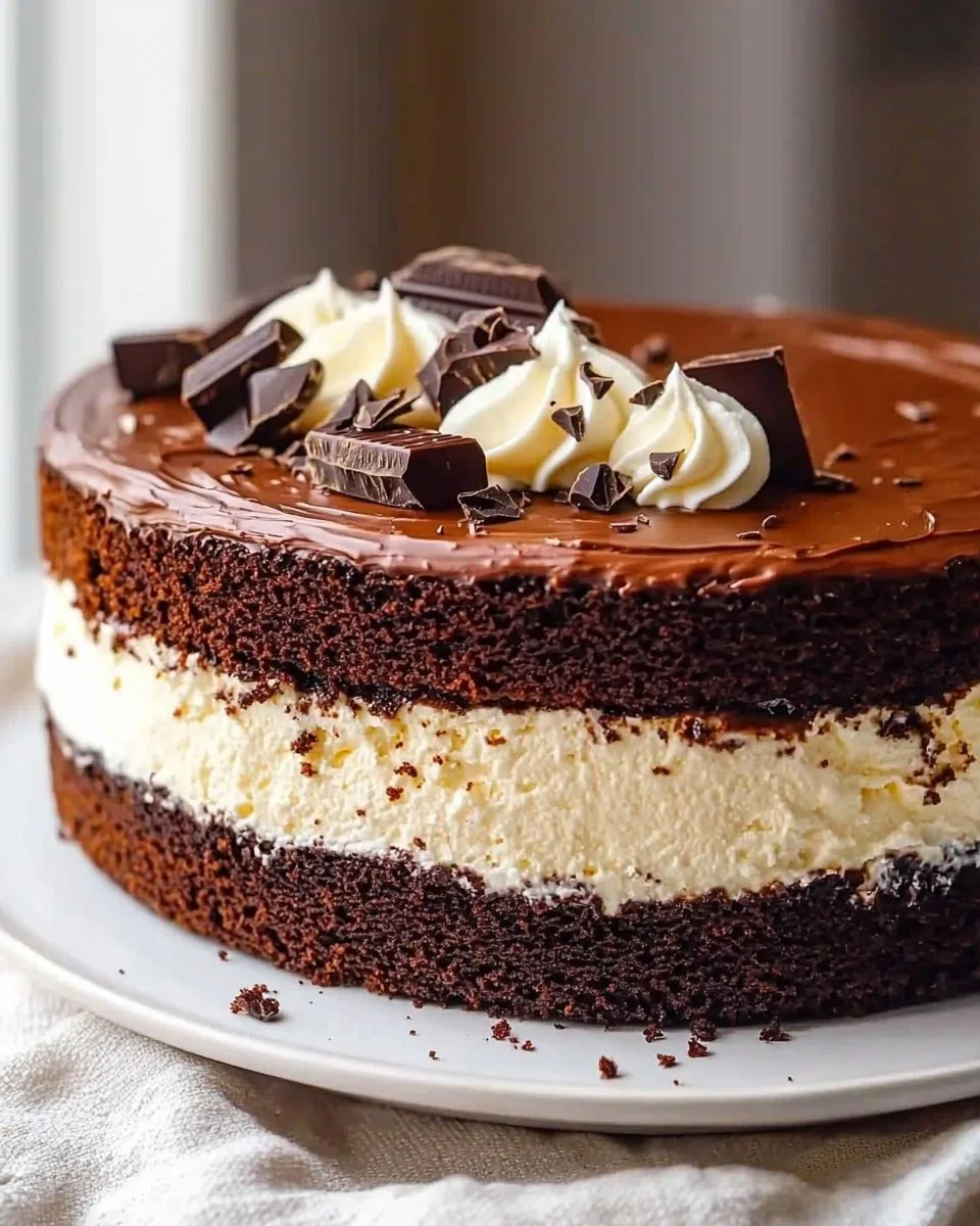 Delicious Tuxedo Cake with chocolate and vanilla layers decorated beautifully