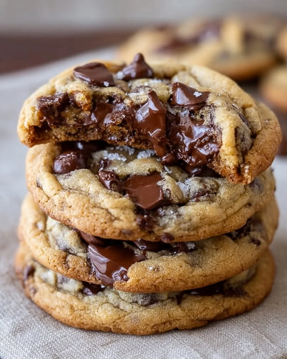 Ultra thick chocolate chip cookies with crispy edges and gooey chocolate centers