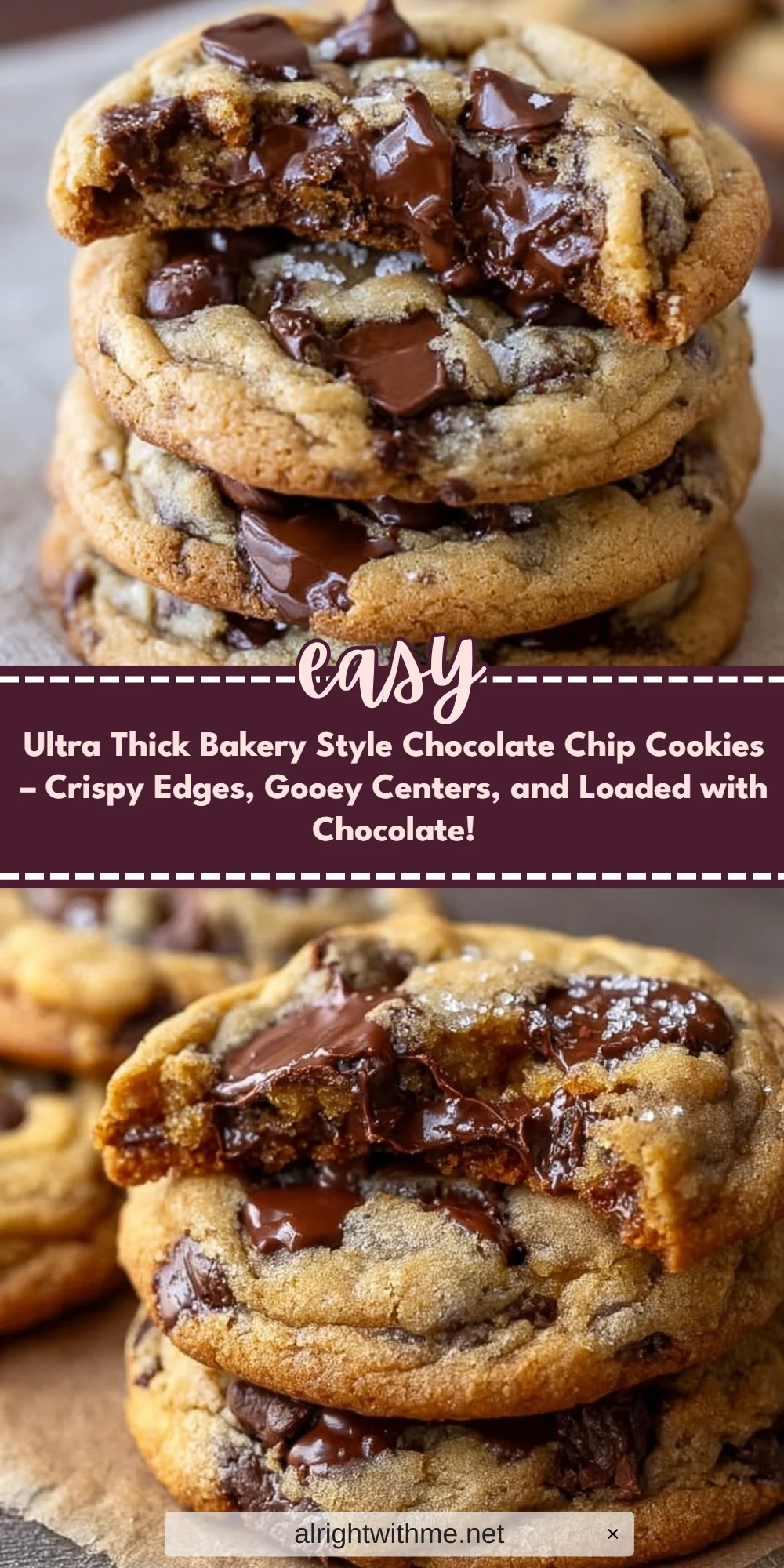 Ultra Thick Bakery Style Chocolate Chip Cookies – Crispy Edges, Gooey Centers, and Loaded with Chocolate!