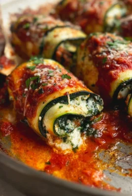 Delicious Zucchini Rollatini with ricotta filling and marinara sauce
