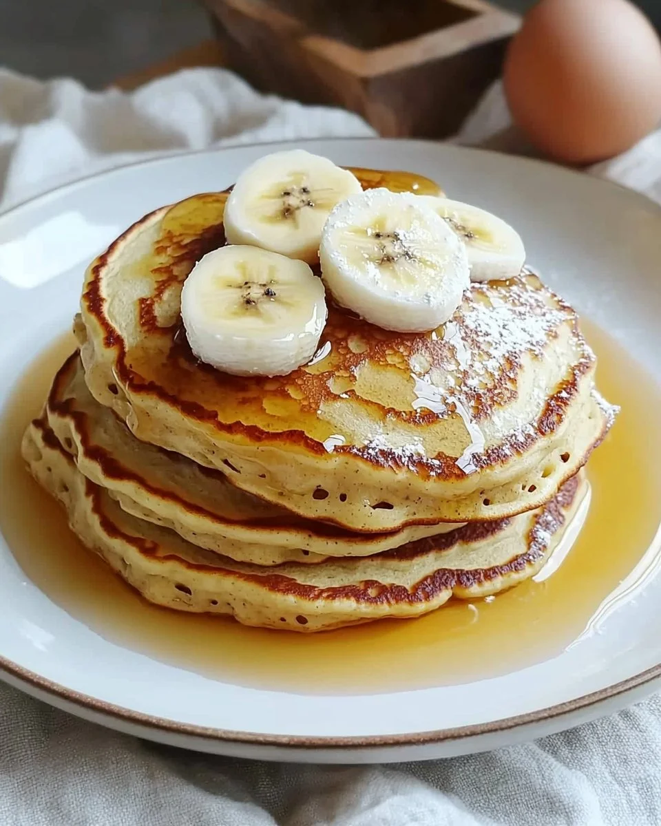 Fluffy 3 ingredient banana pancakes stacked on a plate