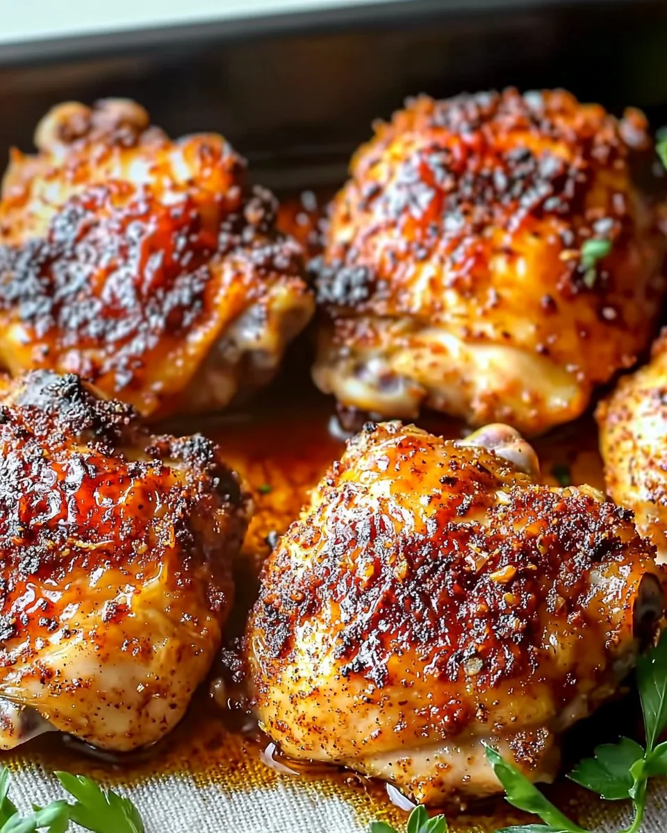 30-minute oven baked boneless skinless chicken thighs served on a plate