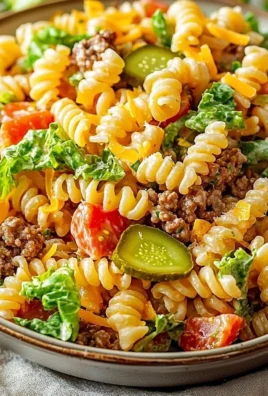 Bowl of Big Mac Pasta Salad with fresh ingredients and a unique dressing