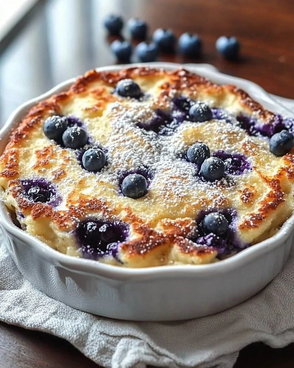 Blueberry Buttermilk Pancake Casserole freshly baked and served