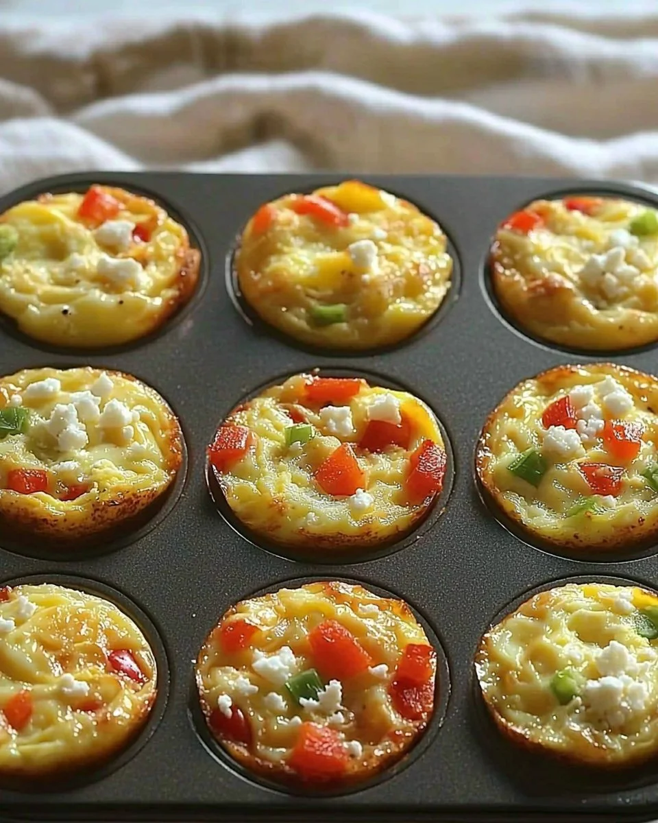 Delicious homemade breakfast egg muffins filled with vegetables and cheese.