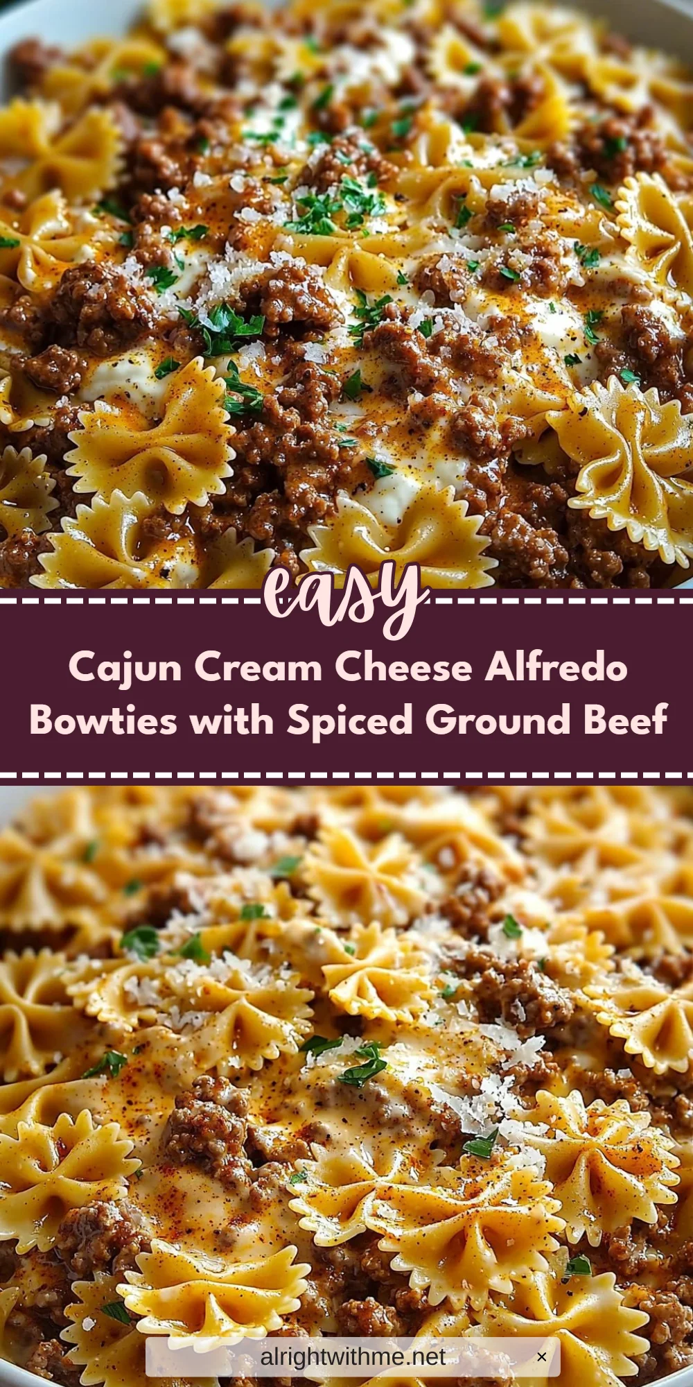 Cajun Cream Cheese Alfredo Bowties with Spiced Ground Beef