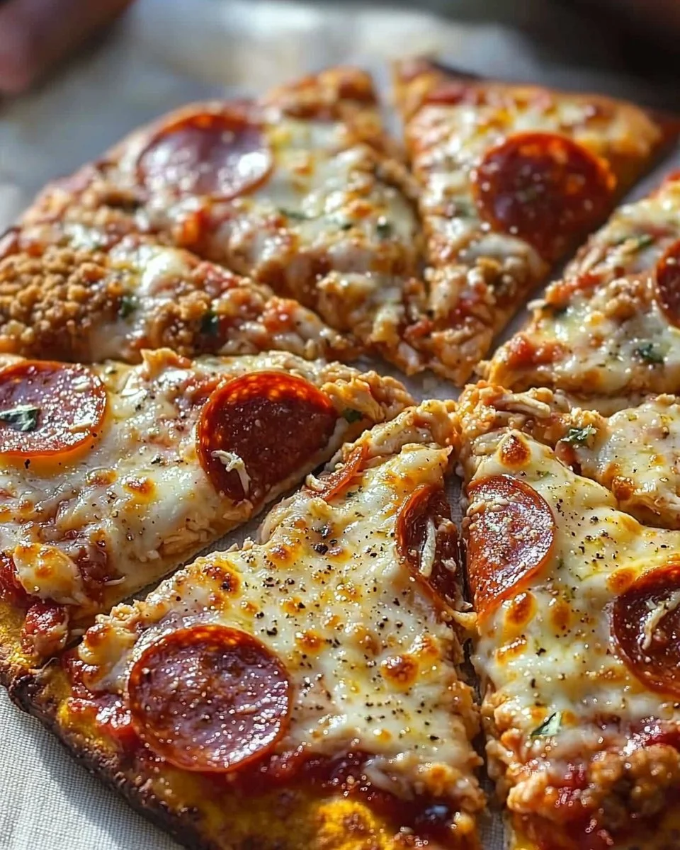 Delicious Chicken Crust Pizza slice with toppings on a wooden plate