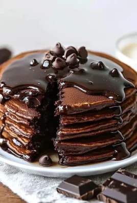 Delicious stack of chocolate pancakes topped with syrup and berries