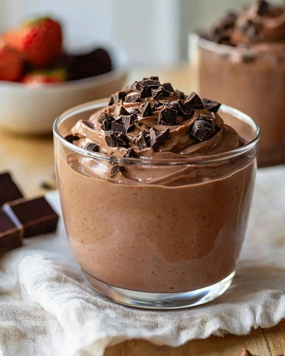 Chocolate protein pudding topped with cocoa and nuts in a bowl