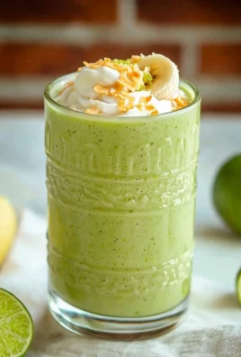 Creamy coconut key lime pie smoothie topped with lime zest and coconut flakes