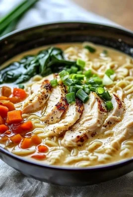 Bowl of creamy garlic chicken ramen with fresh ingredients