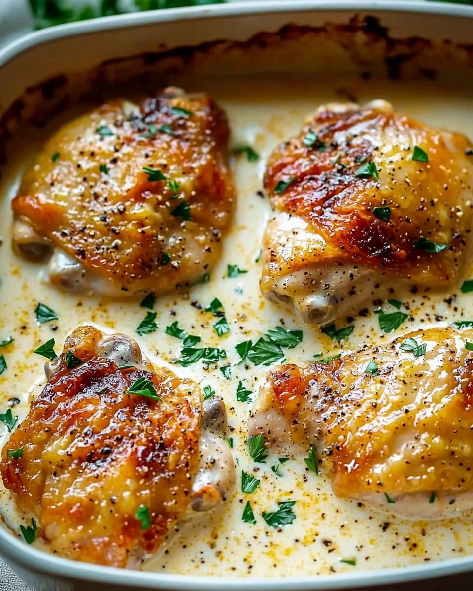 Creamy Oven Baked Chicken Thighs