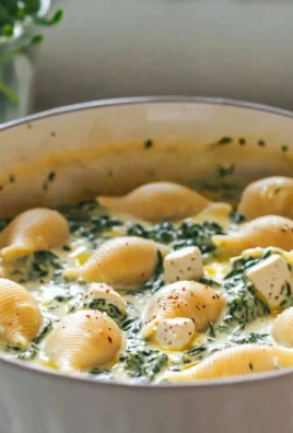 Creamy spinach tofu stuffed shells garnished with fresh herbs