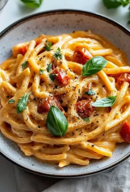 Creamy tomato pasta dish topped with herbs and parmesan cheese
