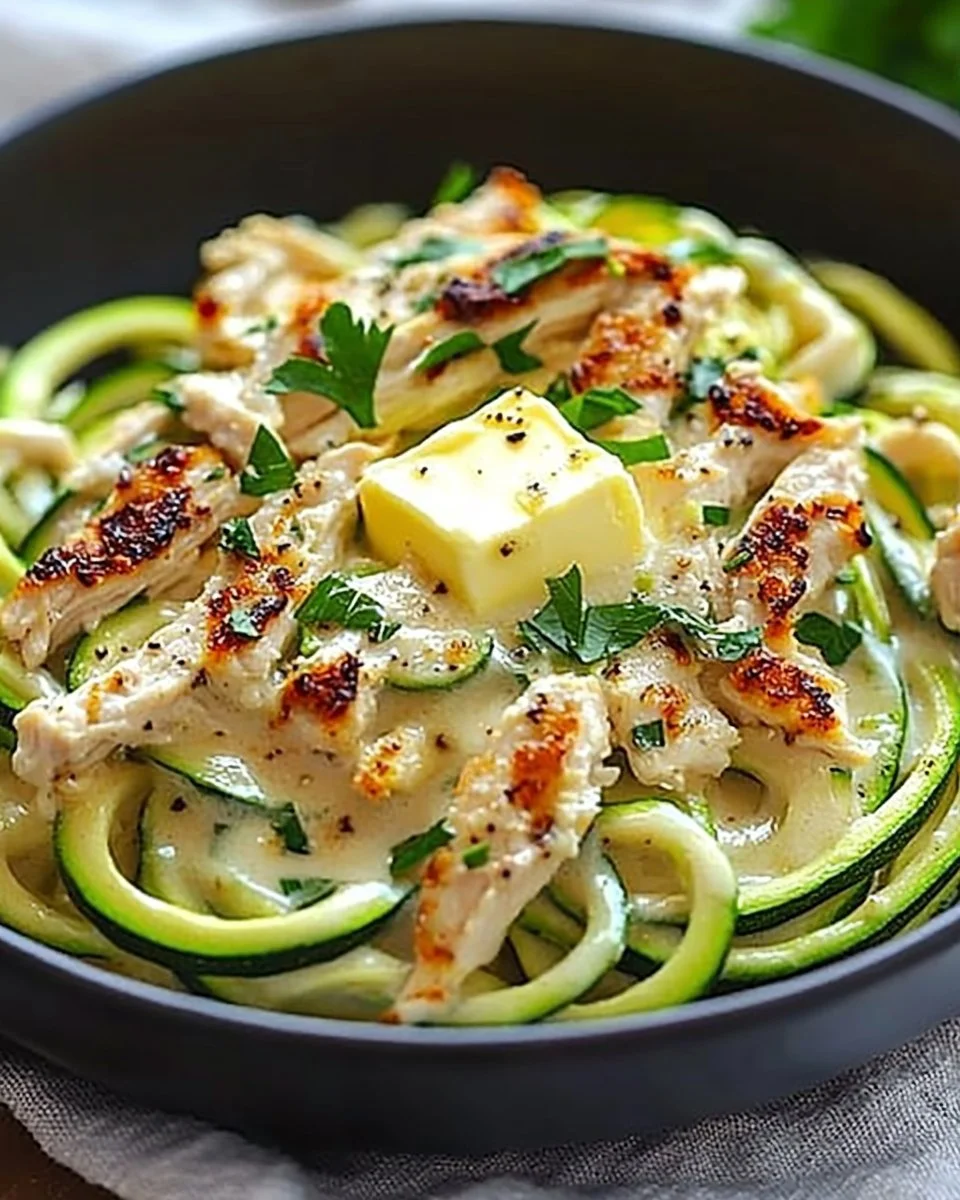 Creamy Zucchini Noodle Chicken Alfredo